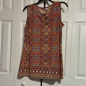 Bright floral print colorful tunic top shirt blouse size LARGE